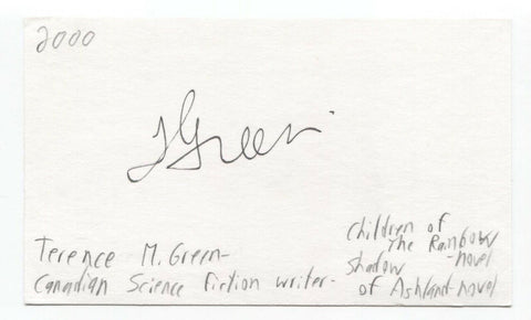 Terence M. Green Signed 3x5 Index Card Autographed Signature Author Writer