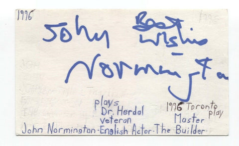 John Normington Signed 3x5 Index Card Autographed Signature Actor