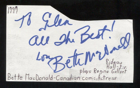 Bette MacDonald Signed Cut 3x5 Index Card Autographed Signature Comedian Actress