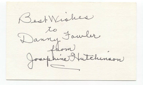 Josephine Hutchinson Signed 3x5 Index Card Vintage Autographed Signature Actress