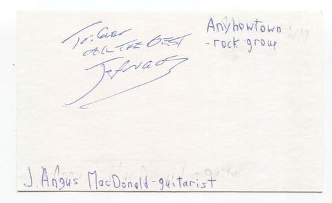J. Angus MacDonald Signed 3x5 Index Card Autographed Signature Anyhowtown