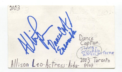 Allison Leo Signed 3x5 Index Card Autographed Actress A Winter's Tale