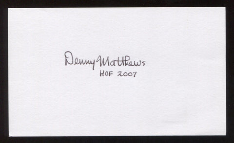 Denny Matthews Signed 3x5 Index Card Vintage Autographed Baseball Signature HOF