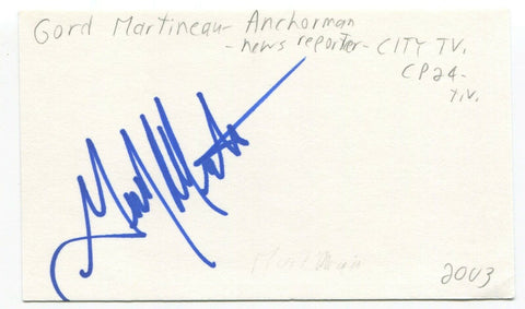 Gord Martineau Signed 3x5 Index Card Autographed Signature Canadian Journalist