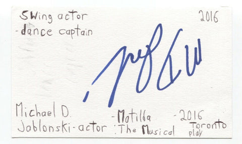 Michael Jablonski Signed 3x5 Index Card Autographed Signature Actor