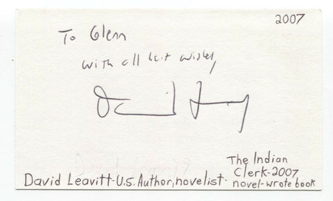 David Leavitt Signed 3x5 Index Card Autographed Signature Writer Author 