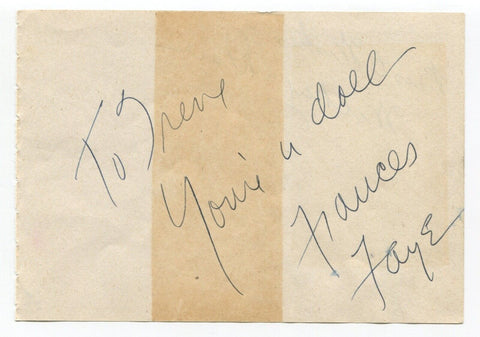 Frances Faye Signed Vintage Album Page Autographed Actress Singer