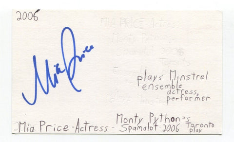 Mia Price Signed 3x5 Index Card Autographed Actress The Producers