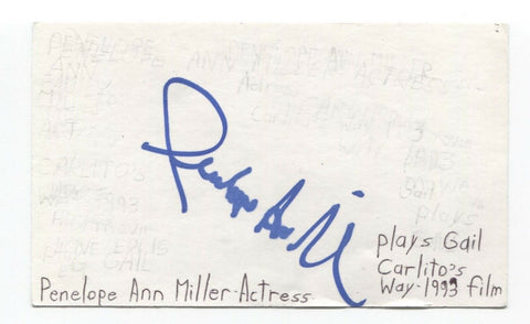 Penelope Ann Miller Signed 3x5 Index Card Autographed Signature Actress