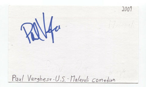 Paul Varghese Signed Index 3x5 Card Autographed Signature Comedian Actor