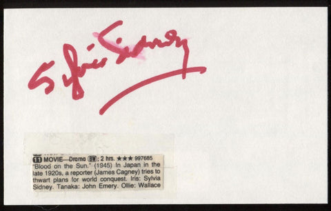 Sylvia Sidney Signed Index Card Autographed 1993 Autographed Fury