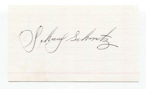 Johnny Schmitz Signed 3x5 Index Card Baseball Autographed Signature