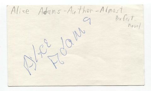 Alice Adams Signed 3x5 Index Card Autographed Signature Writer Author