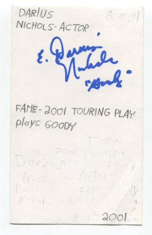 Darius Nichols Signed 3x5 Index Card Autographed Actor Hair Fame