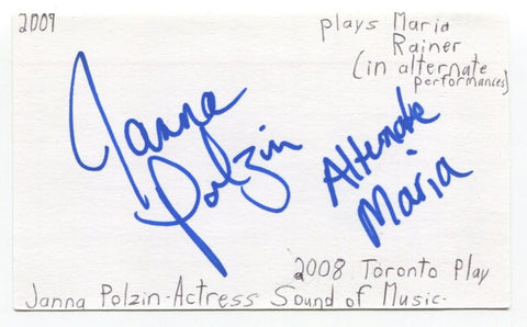 Janna Polzin Signed 3x5 Index Card Autographed Actress Degrassi