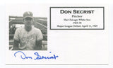 Don Secrist Signed 3x5 Index Card Autographed MLB Baseball Chicago White Sox