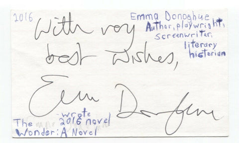 Emma Donoghue Signed 3x5 Index Card Autographed Signature Author Writer