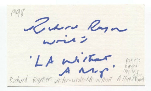 Richard Rayner Signed 3x5 Index Card Autograph Signature Author