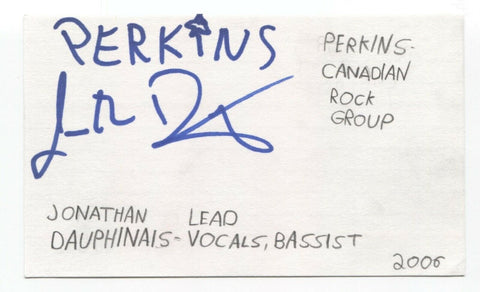 Perkins - Jonathan Dauphinais Signed 3x5 Index Card Autographed Signature Band