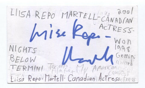 Liisa Repo-Martell Signed 3x5 Index Card Autographed Signature Actress