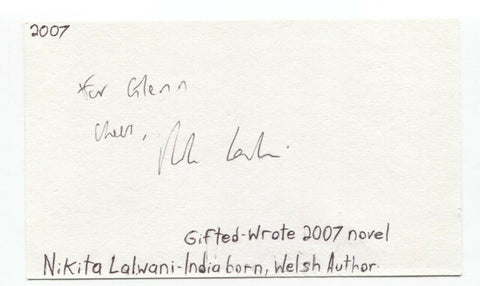 Nikita Lalwani Signed 3x5 Index Card Autographed Signature Author Writer