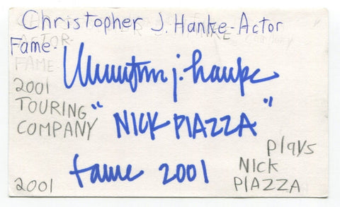 Christopher J Hanke Signed 3x5 Index Card Autographed Actor Three Rivers
