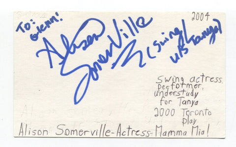 Alison Somerville Signed 3x5 Index Card Autograph Actress Mamma Mia