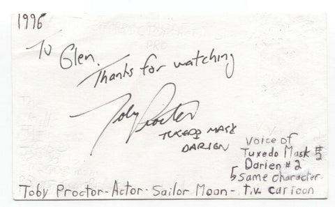 Toby Proctor Signed 3x5 Index Card Autographed Signature Actor Sailor Moon