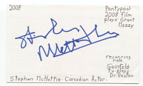 Stephen McHattie Signed 3x5 Index Card Autographed Signature Actor