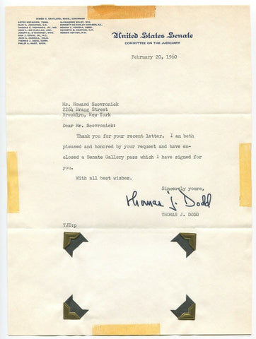 Thomas J. Dogg Signed Chamber Letter Autographed Signature Politician Senator