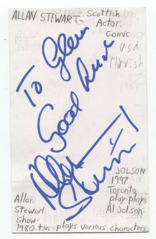 Allan Stewart Signed 3x5 Index Card Autographed Signature Actor Comedian