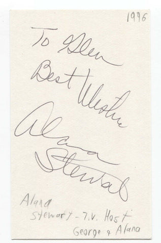Alana Stewart Signed 3x5 Index Card Autograph Signature Actress