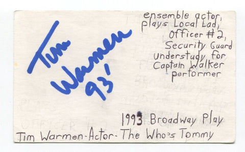 Timothy Warmen Signed 3x5 Index Card Autographed Actor Law And Order