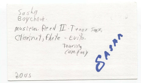 Sasha Boychuk Signed 3x5 Index Card Autographed Signature Boychouk Musician