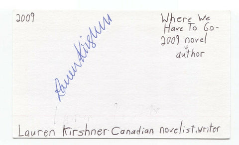 Lauren Kirshner Signed 3x5 Index Card Autographed Signature Author