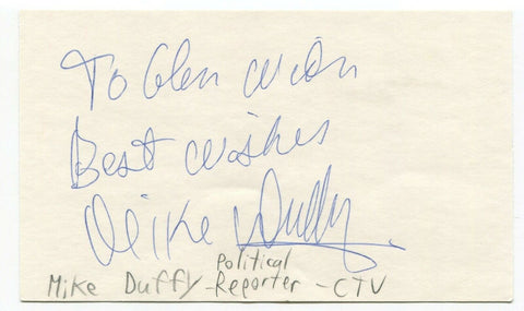 Mike Duffy Signed 3x5 Index Card Autographed Signature Reporter Politician