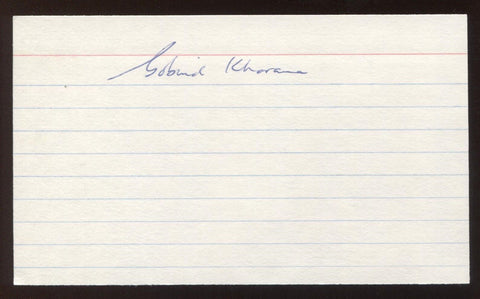 Gobind Khorana Signed 3x5 Index Card Vintage Autographed Signature Nobel Prize
