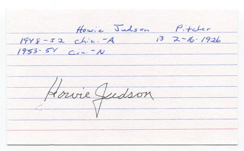 Howie Judson Signed 3x5 Index Card Autographed Baseball MLB Chicago White Sox