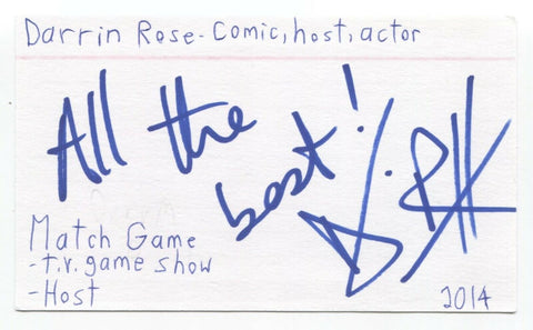 Darrin Rose Signed 3x5 Index Card Autographed Signature Comedian Actor Host