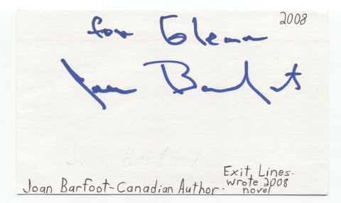 Joan Barfoot Signed 3x5 Index Card Autographed Signature Author Writer Novelist