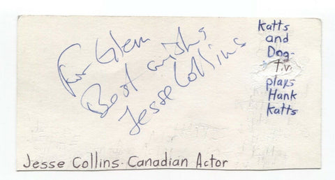 Jesse Collins Signed 3x5 Index Card Autographed Signature Katts and Dog Actor