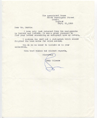 Eddy Gilmore Signed Letter Autographed Signature Pulitzer Prize Winning Reporter