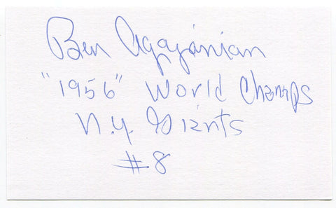 Ben Agajanian Signed 3x5 Index Card Autograph Signature NFL New York Giants 1956