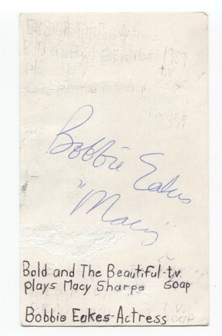 Bobbie Eakes Signed 3x5 Index Card Autographed Signature Actress