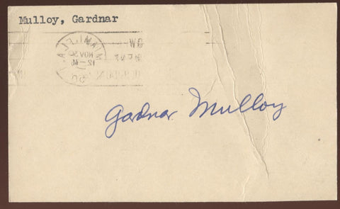 Gardnar Mulloy Signed 1950 GPC Postcard Index  Autographed Tennis Hall of Fame 