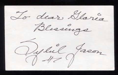 Sybil Jason Signed 3x5 Index Card Inscribed Vintage Autographed Signature