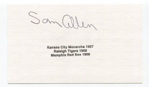 Samuel Sam Allen Signed 3x5 Index Card Autographed Baseball Negro Leagues