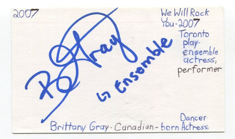 Brittany Gray Signed 3x5 Index Card Autographed Actress Chicago Aaron Stone