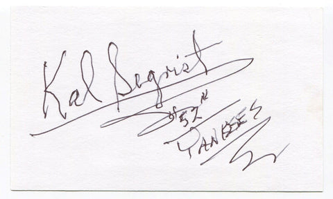 Kal Segrist Signed 3x5 Index Card Autographed MLB Baseball 1952 New York Yankees