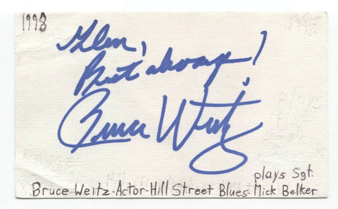 Bruce Weitz Signed 3x5 Index Card Autographed Voice Actor Hill Street Blues